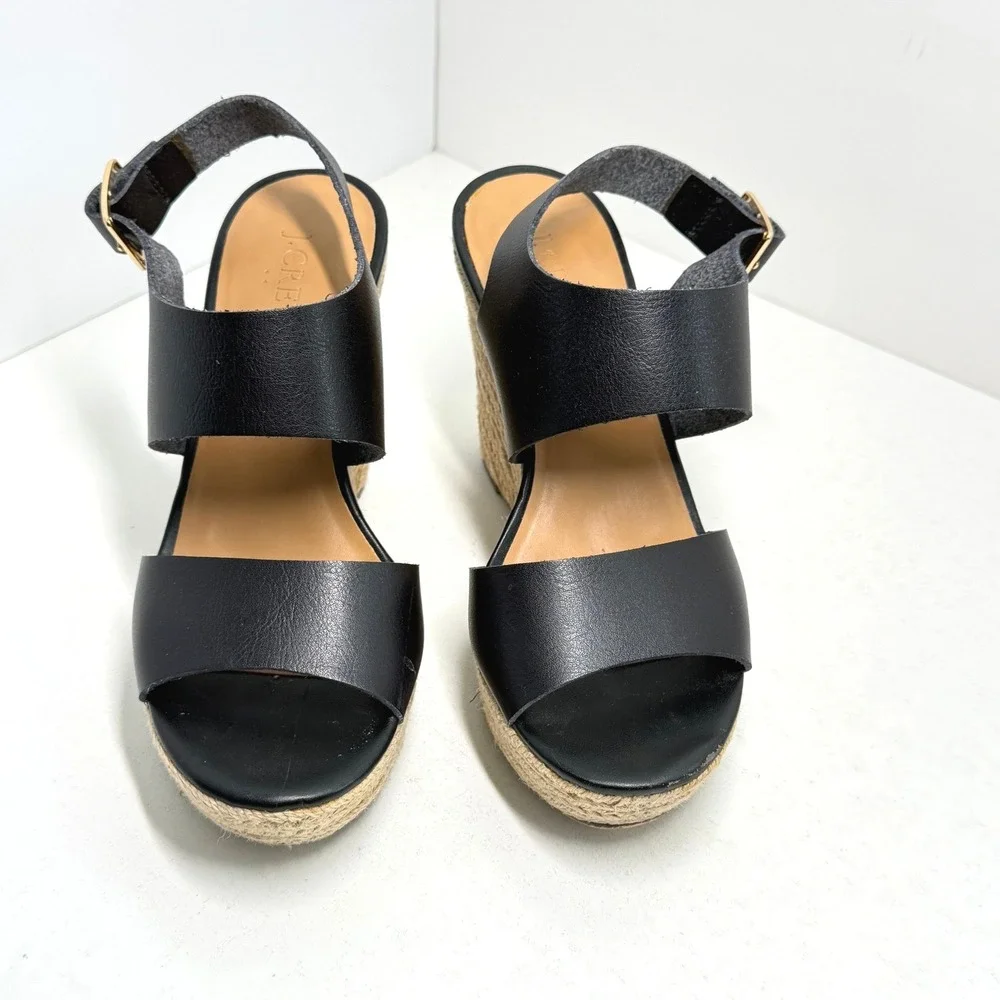 J. Crew Factory Black Espadrille Wedges Ankle Strap Platform Sandals 7M